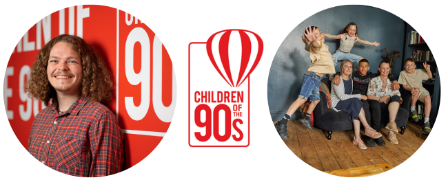 a man, a family and the children of the 90s logo